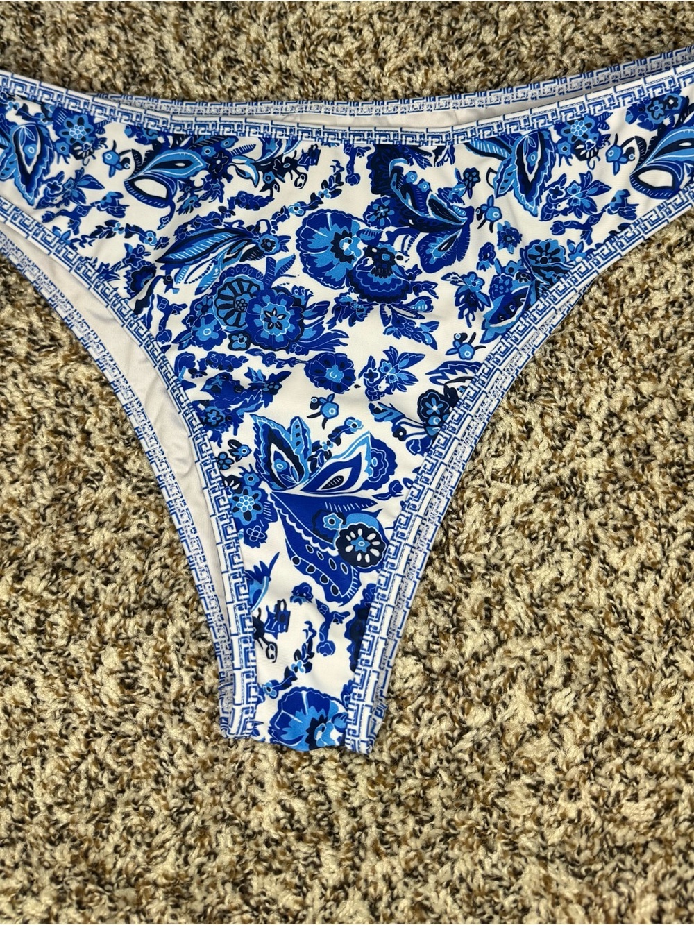 Blue White Floral Bikini Set Womens Large Cutout High Cut Swimsuit Two Piece - Picture 4 of 11